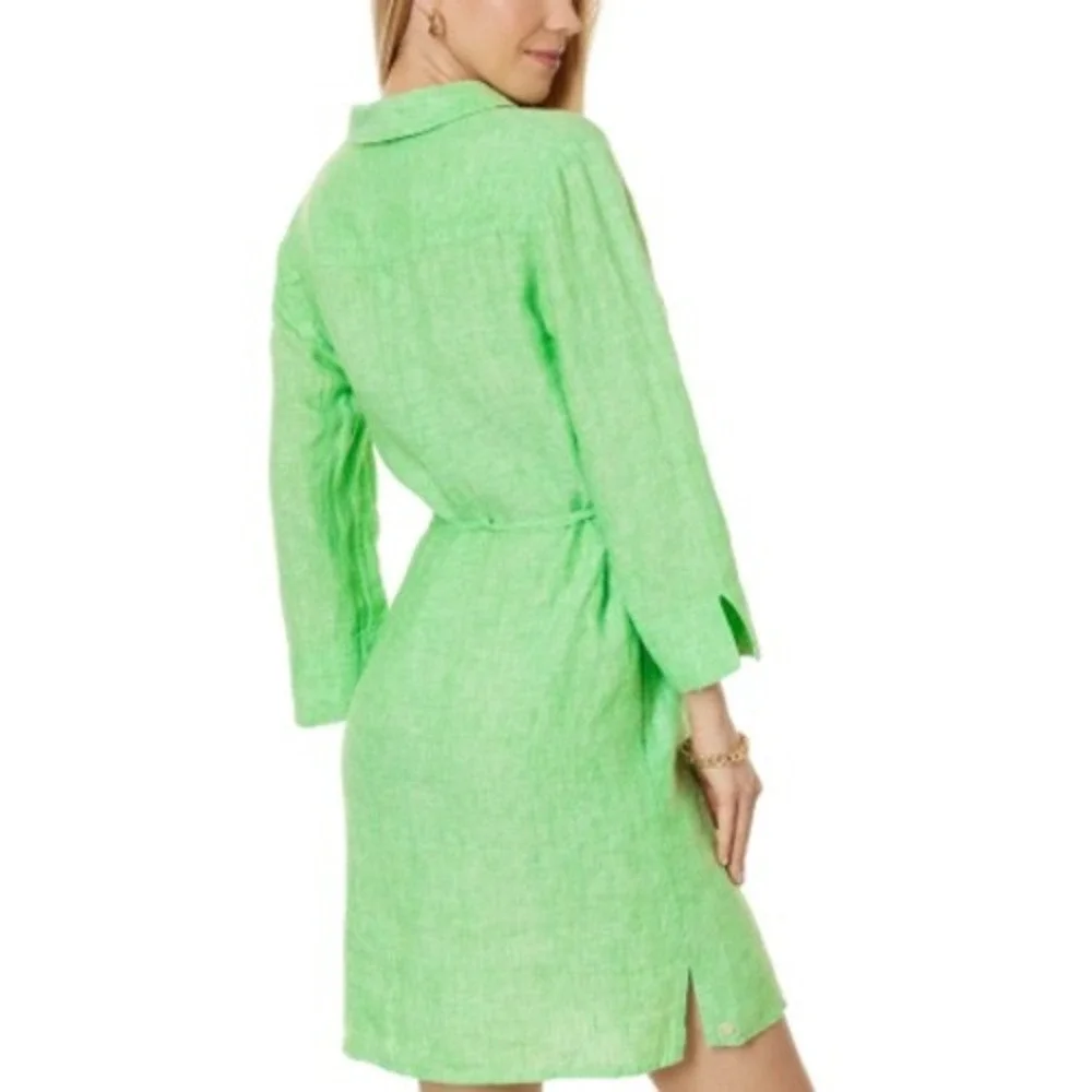 LILLY PULITZER 100% Linen Pilar Tunic Dress Gecko Green Women‎ Size Small Casual